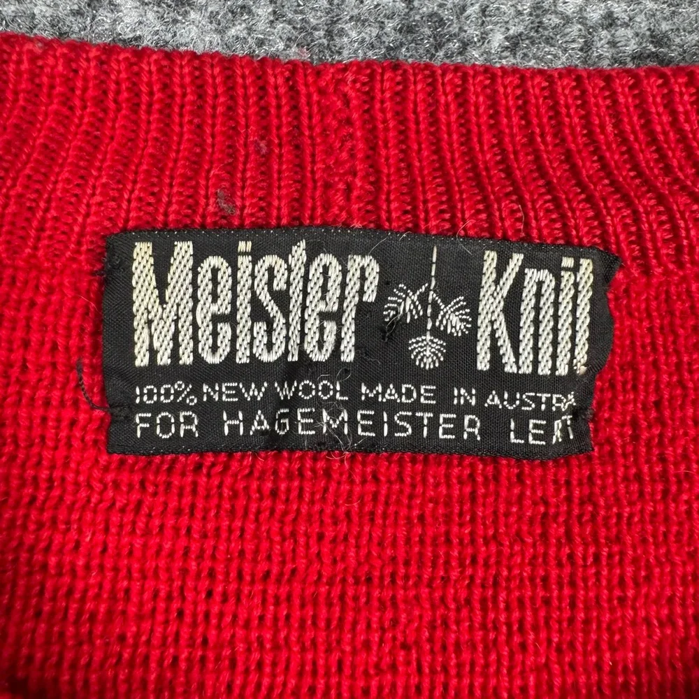 Meister Knit Sweater Mens Size L Red Wool Racing Stripe Crewneck Austria Fair